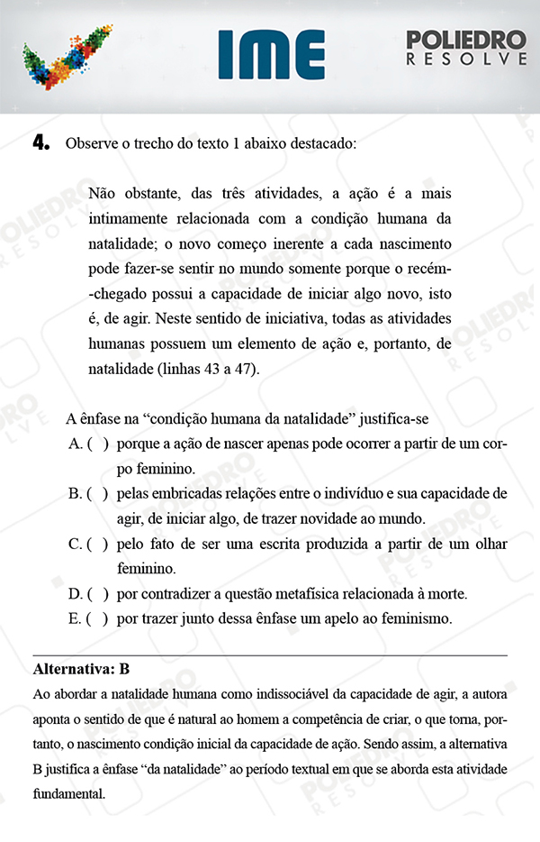 Questão 4 - Português / Inglês - IME 2018