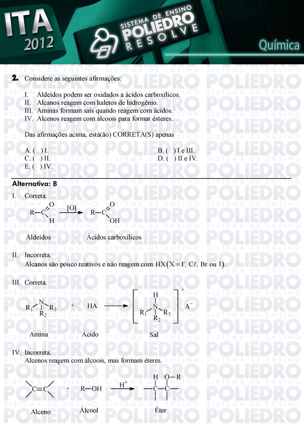 Questão 2 - Química - ITA 2012