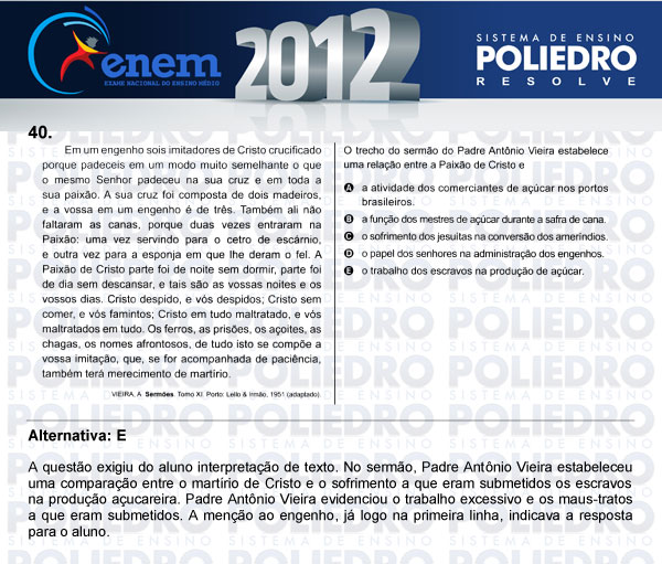 Questão 40 - Sábado (Prova azul) - ENEM 2012