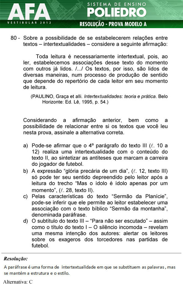 Questão 80 - Prova Modelo A - AFA 2012