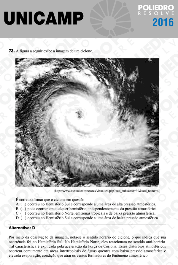 Questão 73 - 1ª Fase - UNICAMP 2016