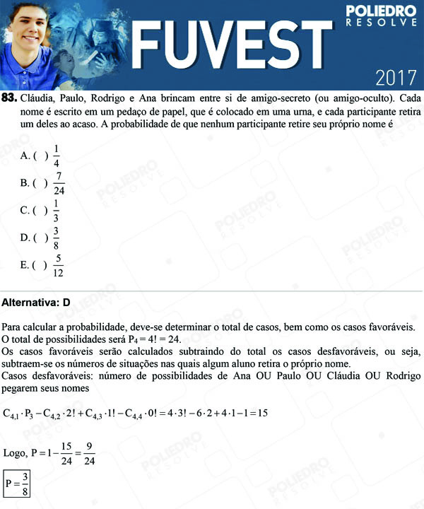 Questão 83 - 1ª Fase - FUVEST 2017