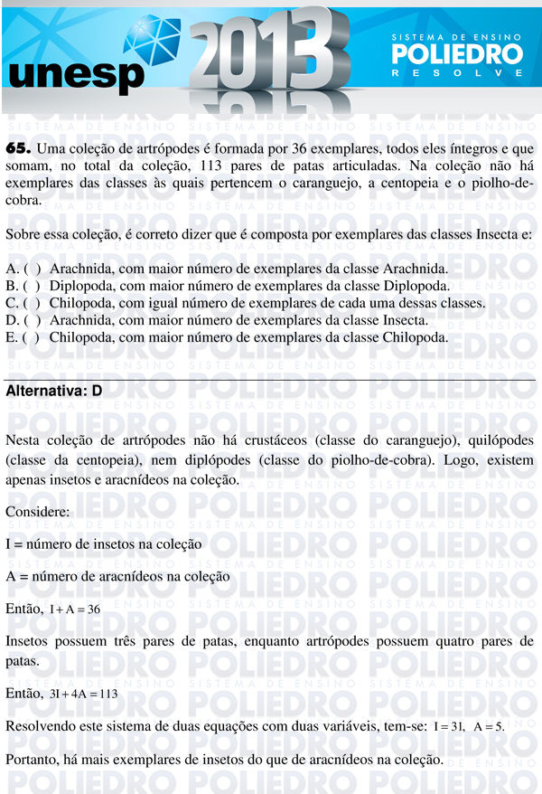 Questão 65 - 1ª Fase - UNESP 2013