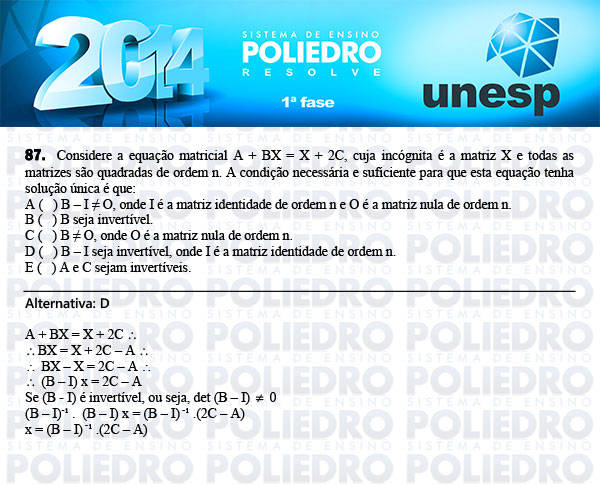 Questão 87 - 1ª Fase - UNESP 2014