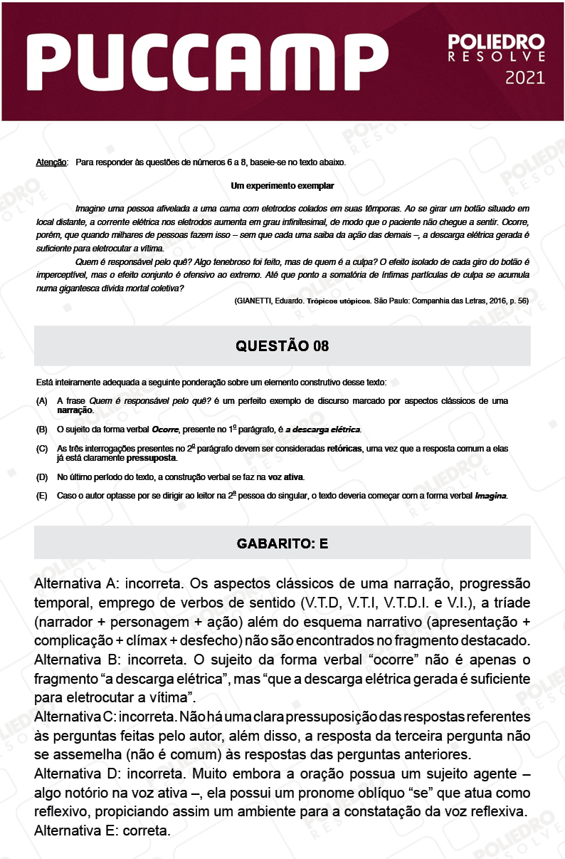 Questão 8 - MEDICINA - PUC-Campinas 2021