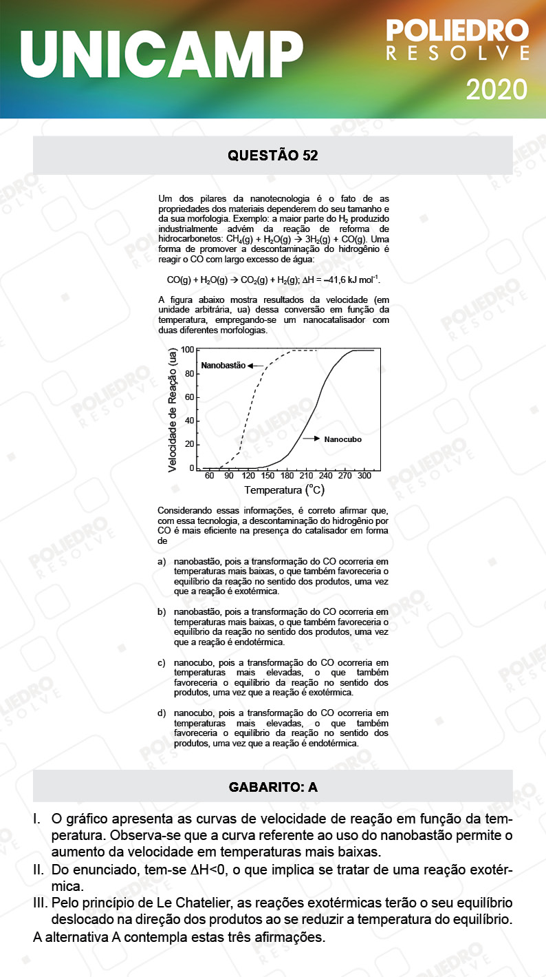 Questão 52 - 1ª Fase - Prova Q e X - UNICAMP 2020