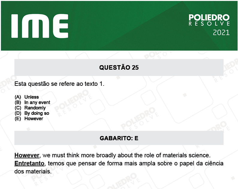 Questão 25 - 2ª Fase - Português/Inglês - IME 2021