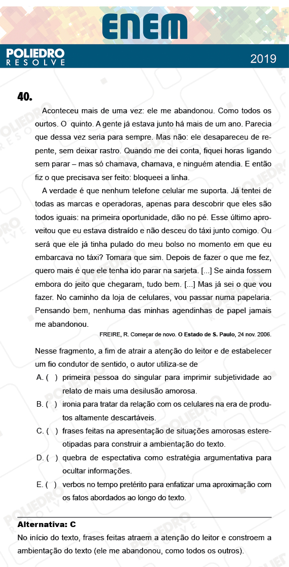 Questão 40 - 1º Dia - Prova AMARELA - ENEM 2018