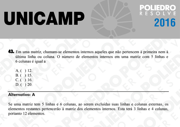 Questão 43 - 1ª Fase - UNICAMP 2016