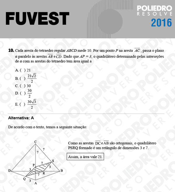 Questão 10 - 1ª Fase - FUVEST 2016