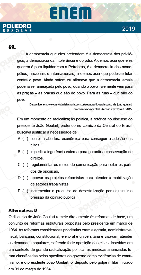 Questão 69 - 1º Dia - PROVA ROSA - ENEM 2018