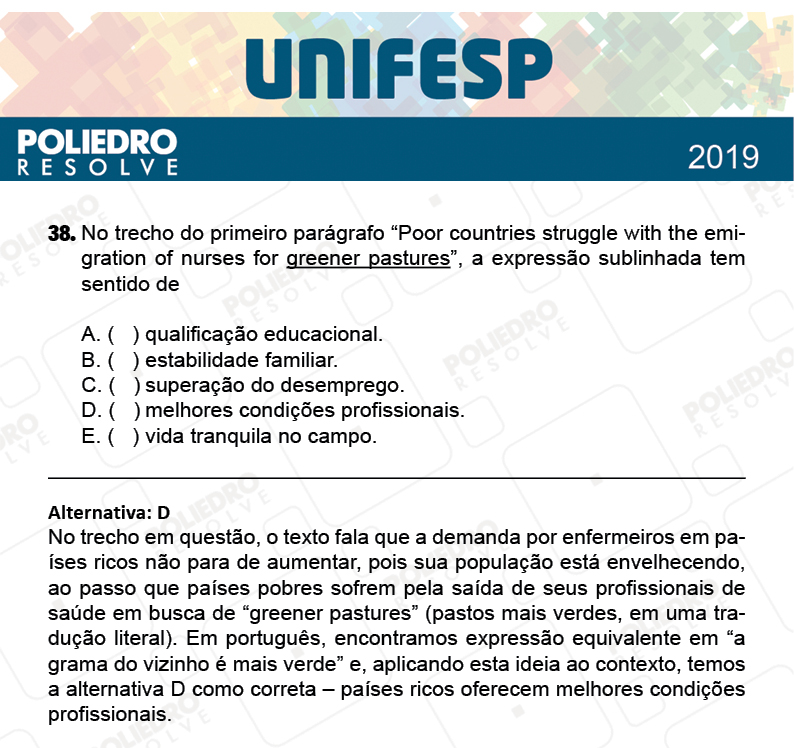 Questão 38 - Fase única - 1º Dia - UNIFESP 2019