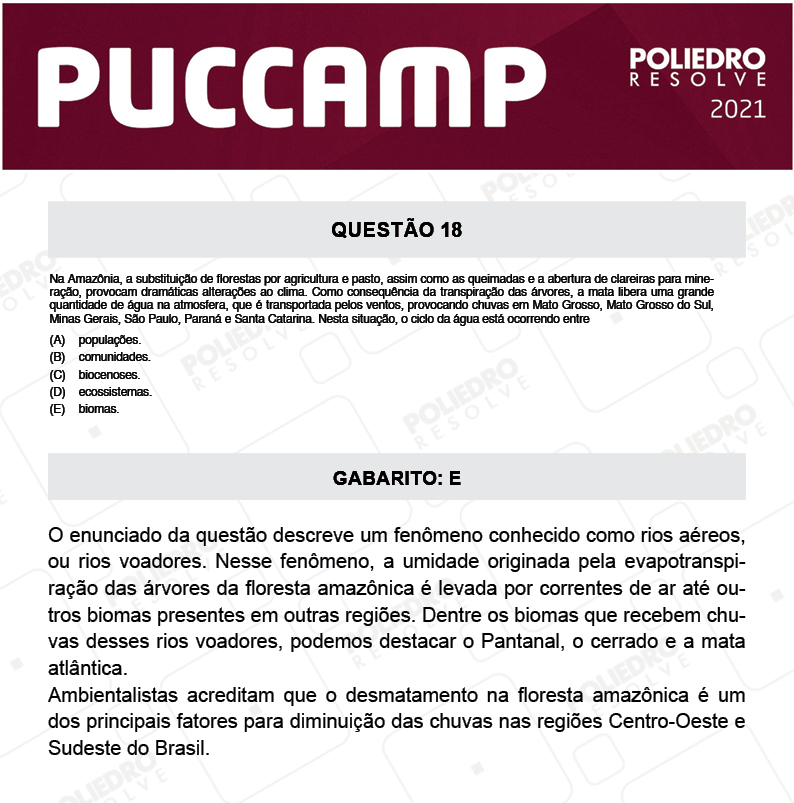 Questão 18 - Demais Cursos - PUC-Campinas 2021