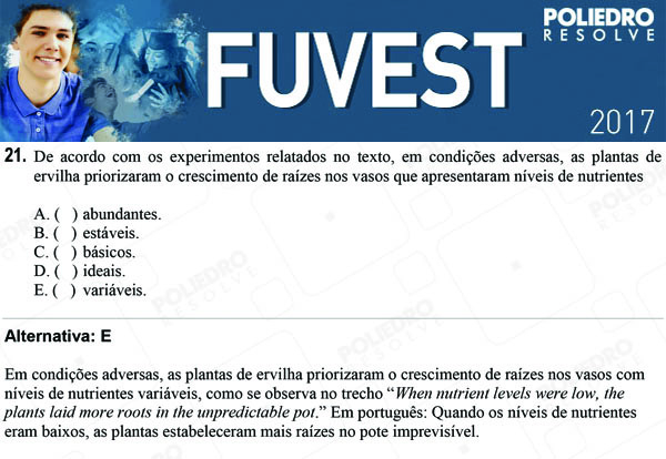 Questão 21 - 1ª Fase - FUVEST 2017