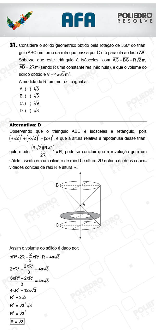 Questão 31 - Prova Modelo A - AFA 2018