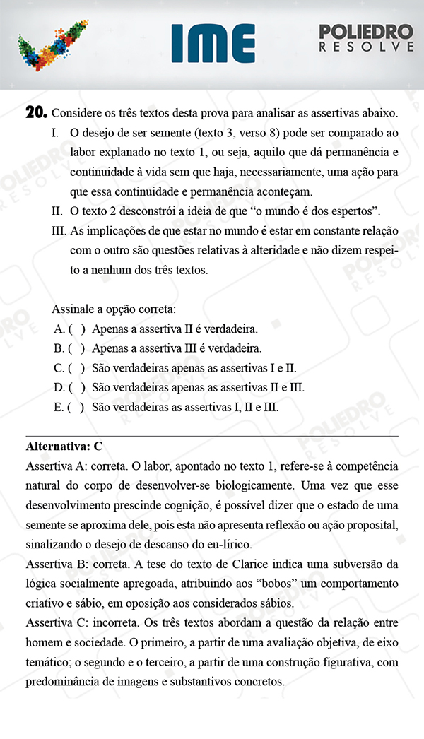 Questão 20 - Português / Inglês - IME 2018