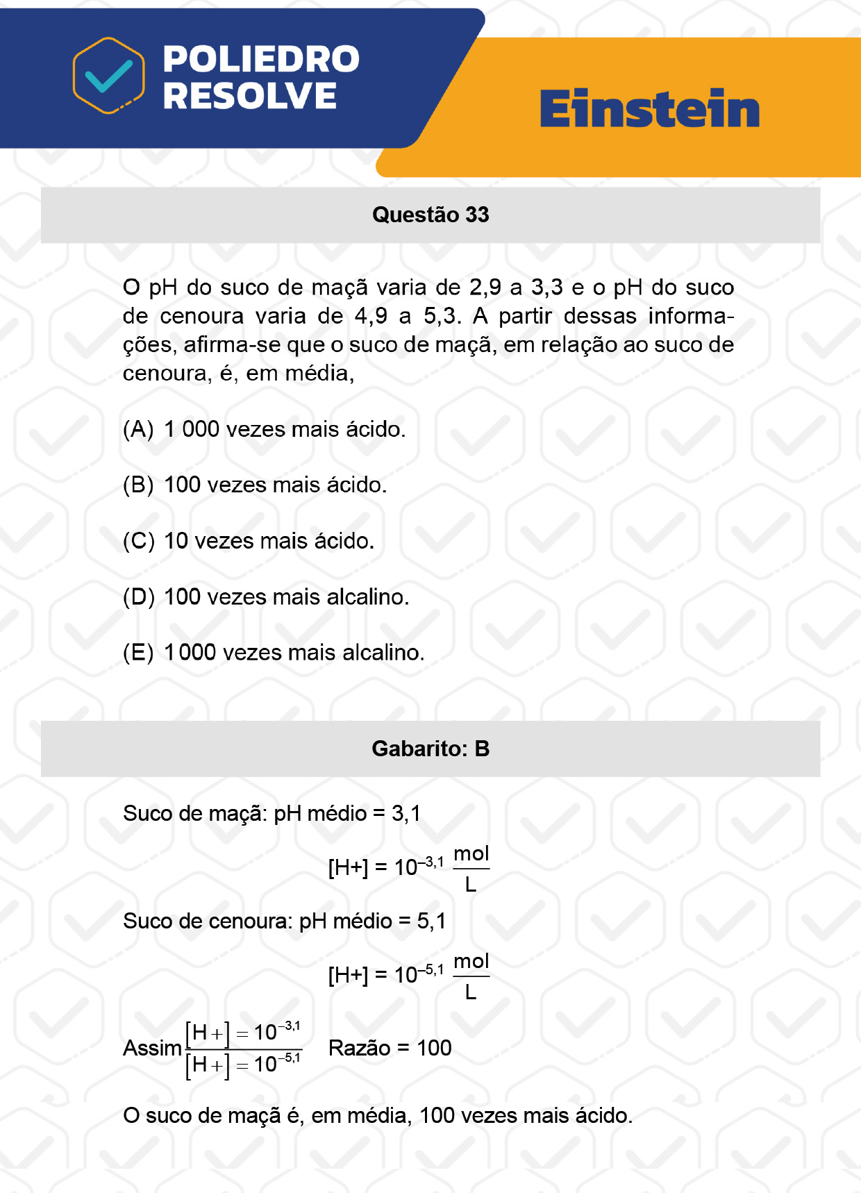 Questão 33 - Fase única - EINSTEIN 2023