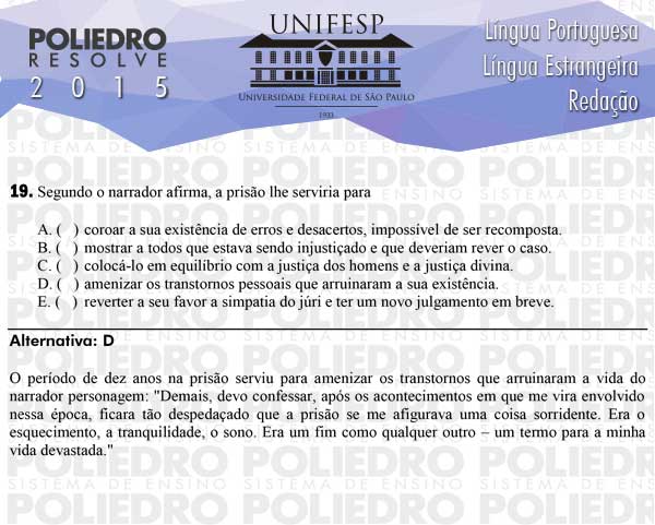 Questão 19 - Línguas - UNIFESP 2015