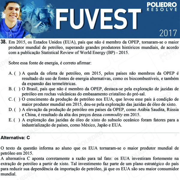 Questão 38 - 1ª Fase - FUVEST 2017