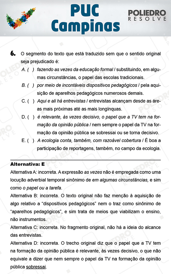 Questão 6 - 1ª Fase - Prova Verde - PUC-Campinas 2018