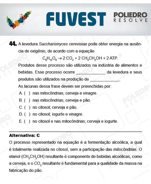 Questão 44 - 1ª Fase - PROVA V - FUVEST 2018