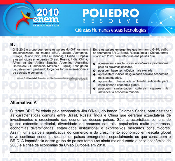 Questão 9 - Sábado (Prova azul) - ENEM 2010