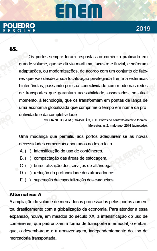 Questão 65 - 1º Dia - Prova AZUL - ENEM 2018