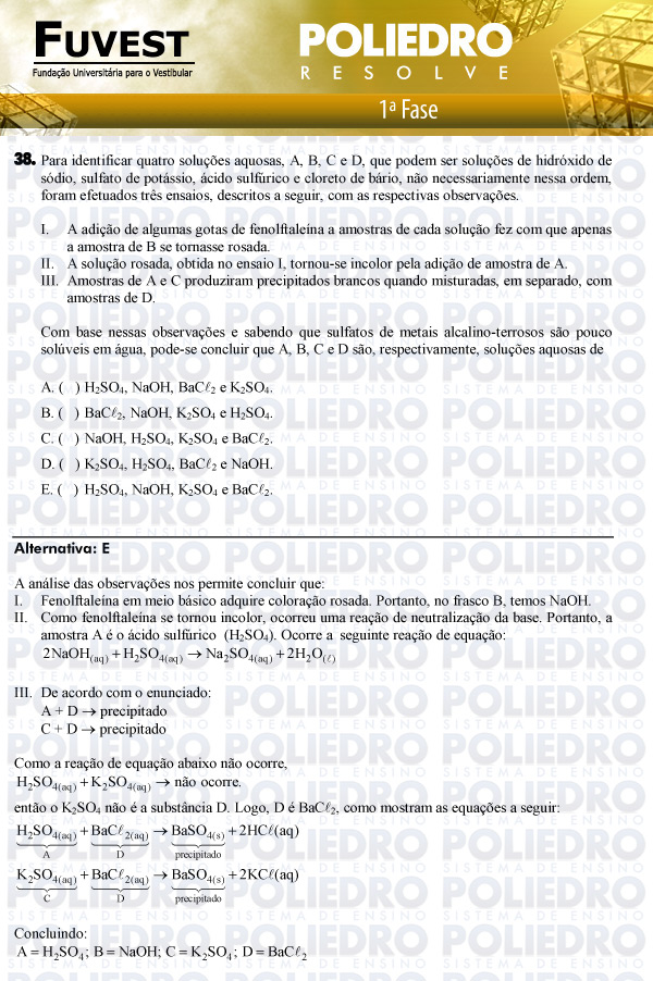 Questão 38 - 1ª Fase - FUVEST 2011