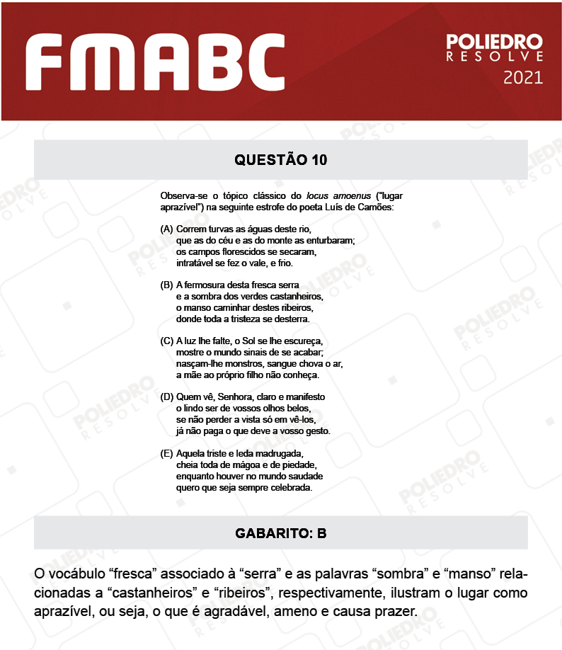 Questão 10 - Fase única - FMABC 2021