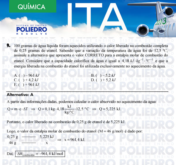 Questão 9 - Química - ITA 2013