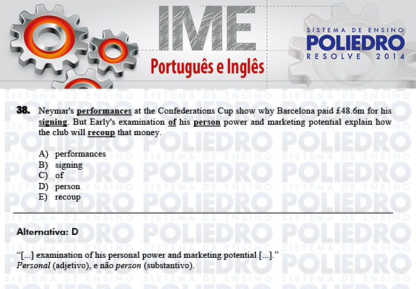 Questão 38 - Português e Inglês - IME 2014