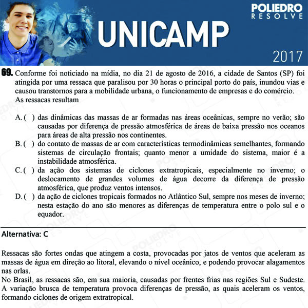 Questão 69 - 1ª Fase - UNICAMP 2017