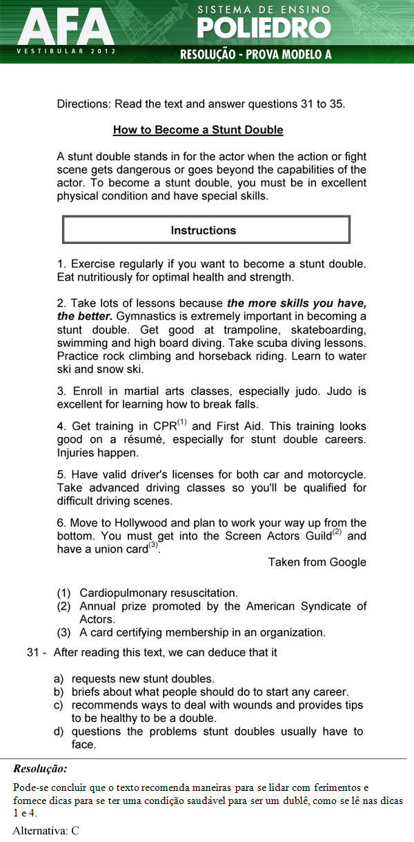 Questão 31 - Prova Modelo A - AFA 2012