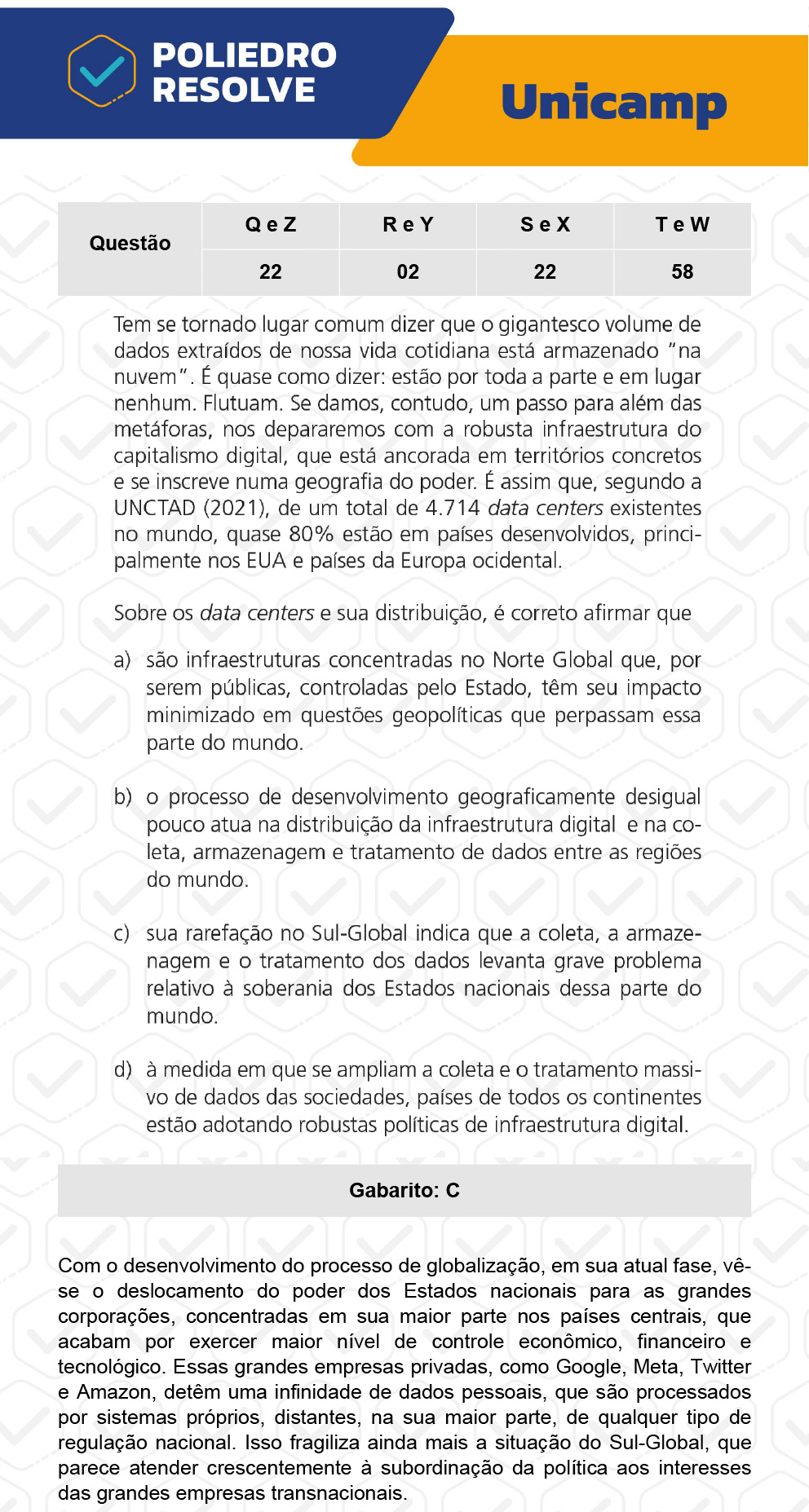 Questão 22 - 1ª Fase - 1º Dia - S e X - UNICAMP 2023