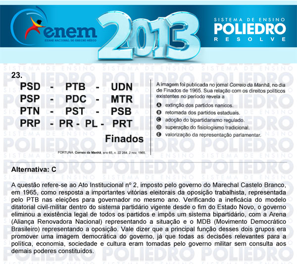 Questão 23 - Sábado (Prova Amarela) - ENEM 2013