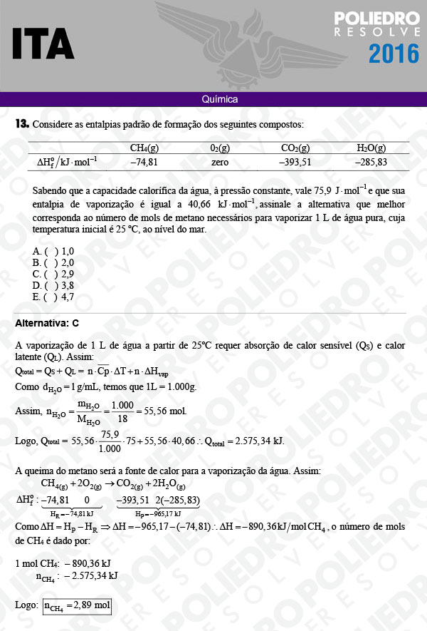 Questão 13 - Química - ITA 2016