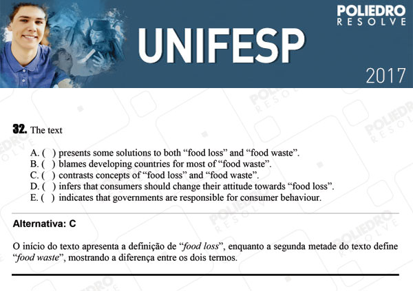 Questão 32 - 1º dia - UNIFESP 2017