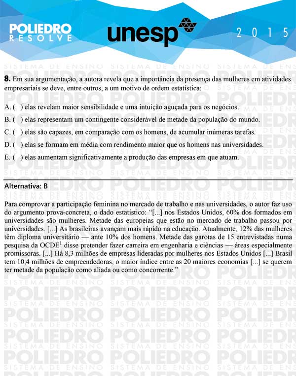 Questão 8 - 1ª Fase - UNESP 2015