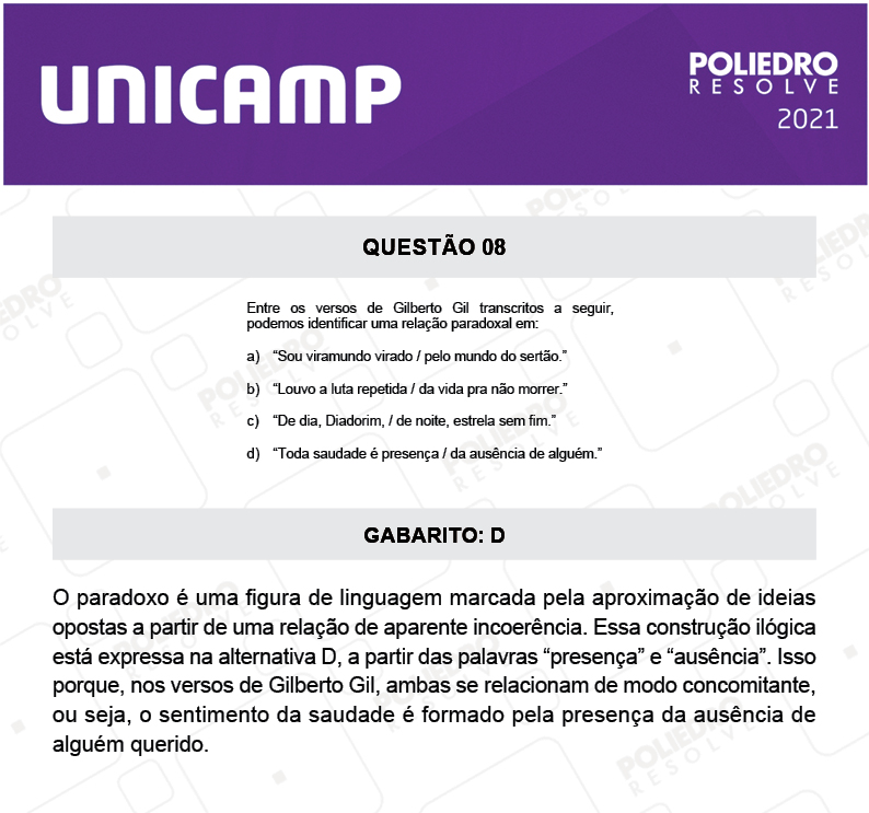 Questão 8 - 1ª Fase - 1º Dia - E e G - UNICAMP 2021