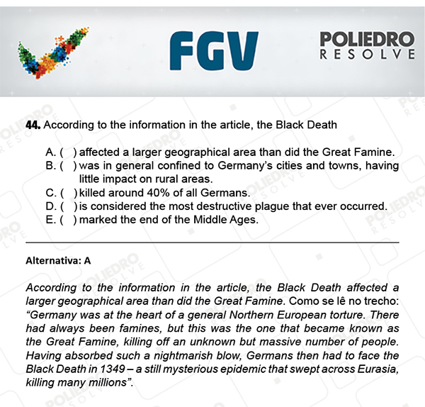 Questão 44 - Objetivas - FGV 2018