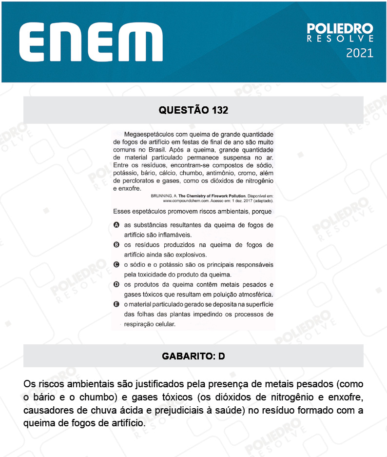 Questão 132 - 2º Dia - Prova Azul - ENEM 2020