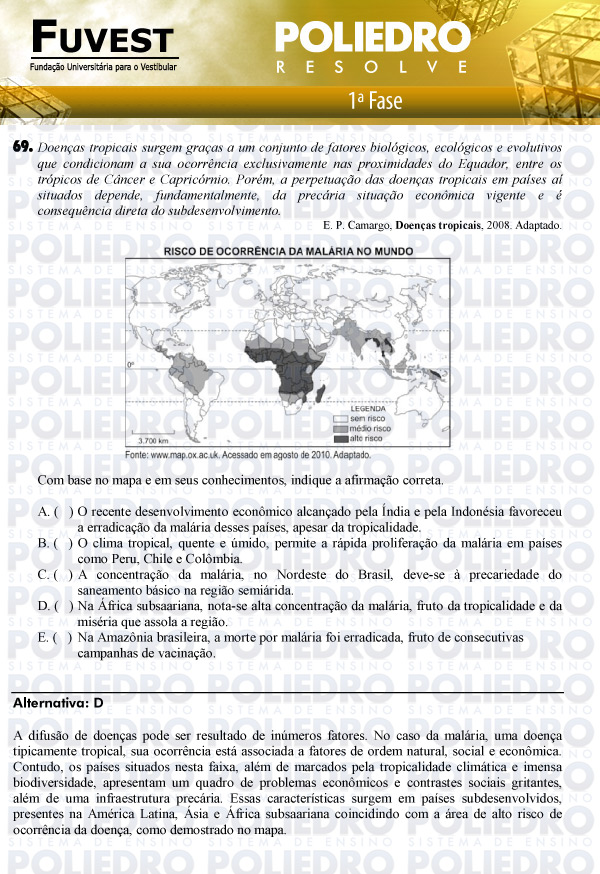 Questão 69 - 1ª Fase - FUVEST 2011