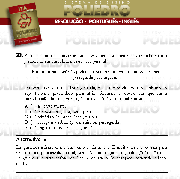 Questão 33 - Português e Inglês - ITA 2008