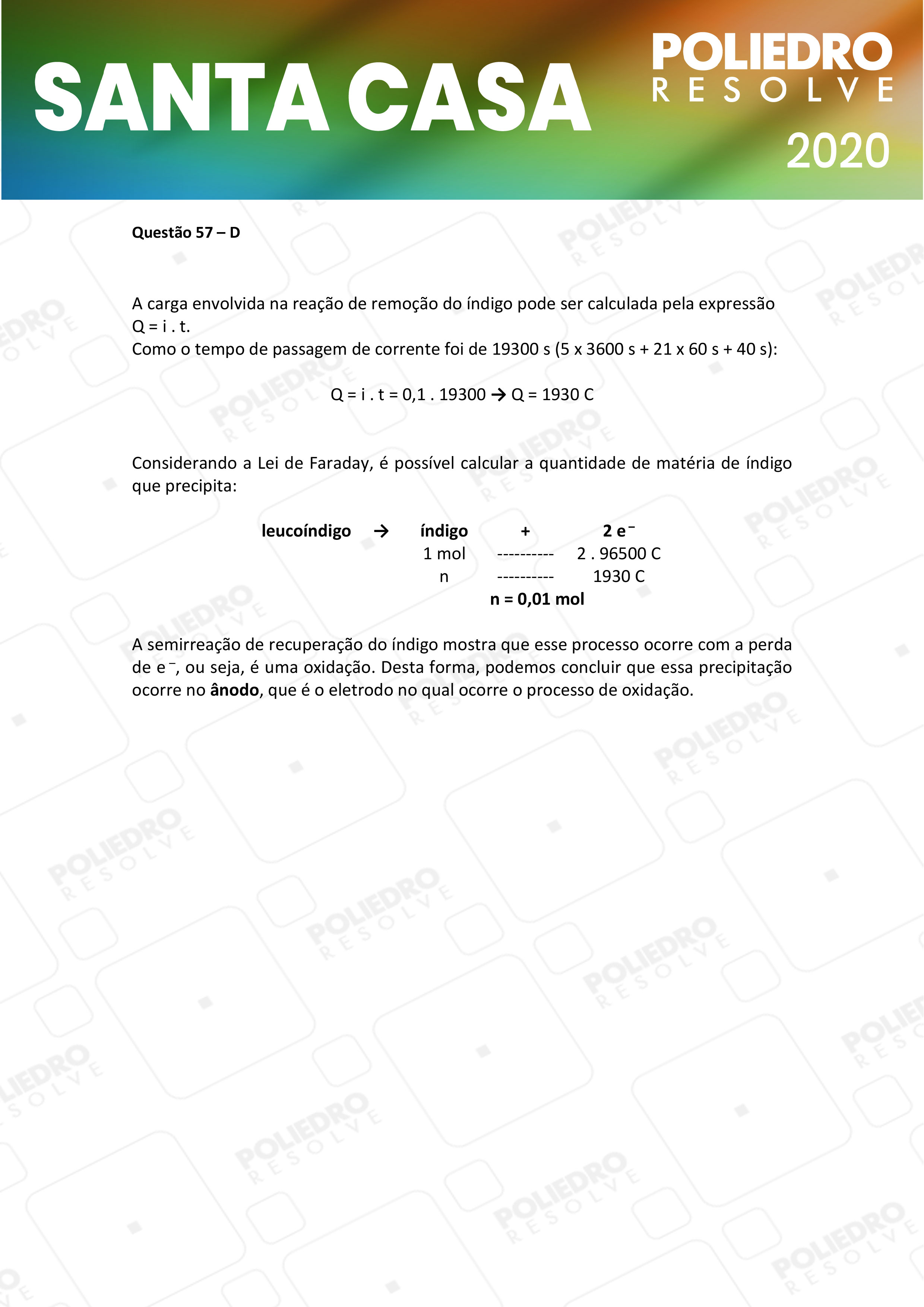 Questão 57 - 2º Dia - SANTA CASA 2020