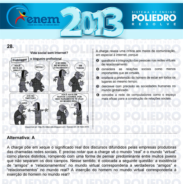 Questão 28 - Sábado (Prova Amarela) - ENEM 2013