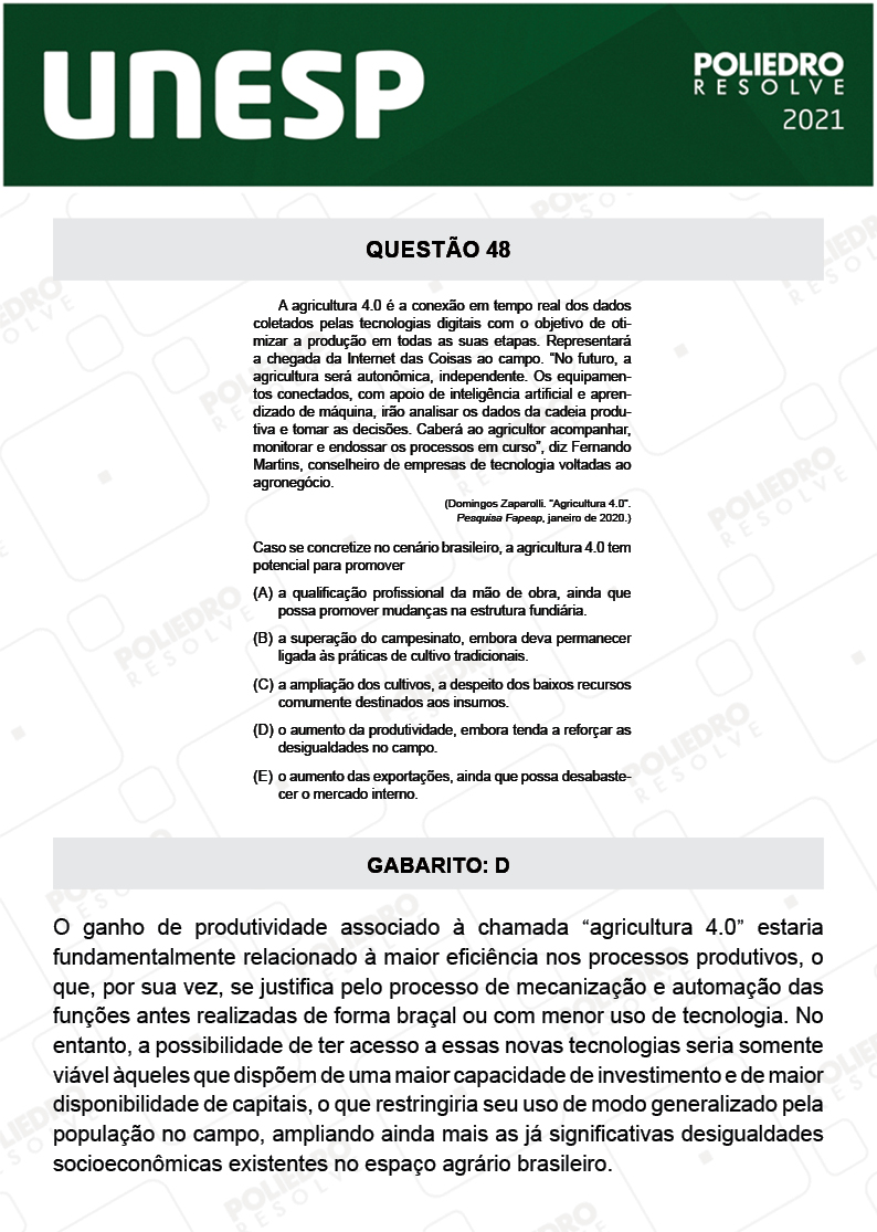 Questão 48 - 1ª Fase - 2º Dia - UNESP 2021