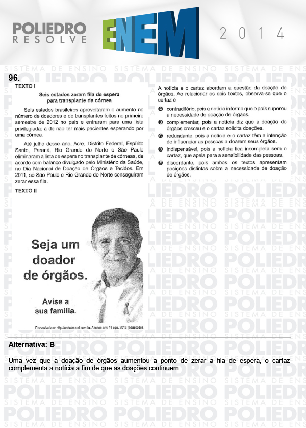 Questão 96 - Domingo (Prova Cinza) - ENEM 2014