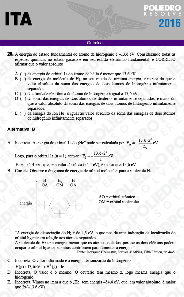 Questão 20 - Química - ITA 2016