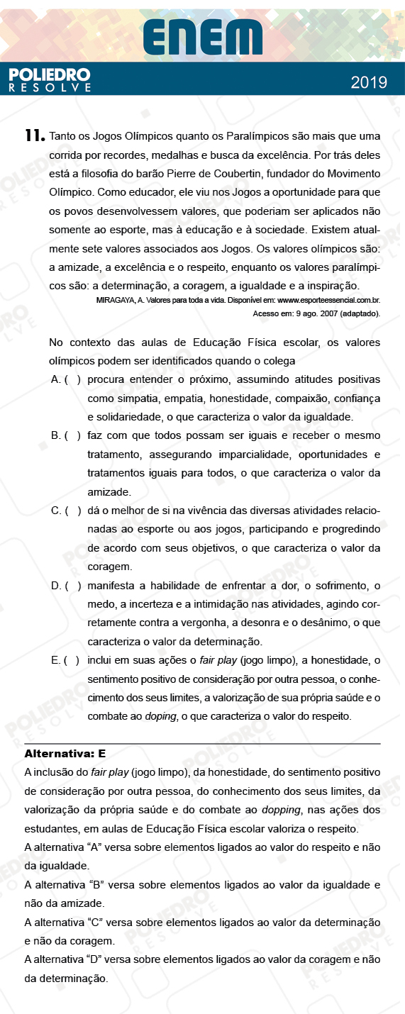 Questão 11 - 1º Dia - Prova AMARELA - ENEM 2018