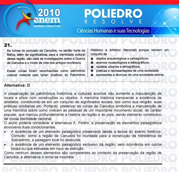 Questão 21 - Sábado (Prova azul) - ENEM 2010